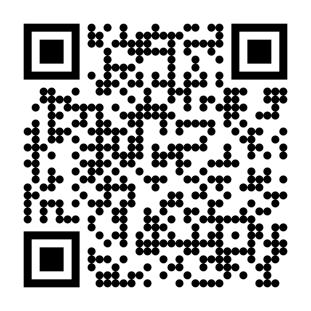 Black and white QR code with rounded dots on white background.