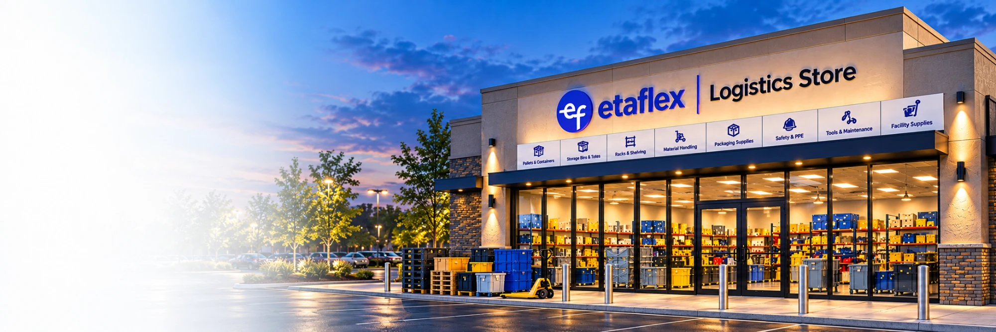 EtaFlex Logistics Store at dusk