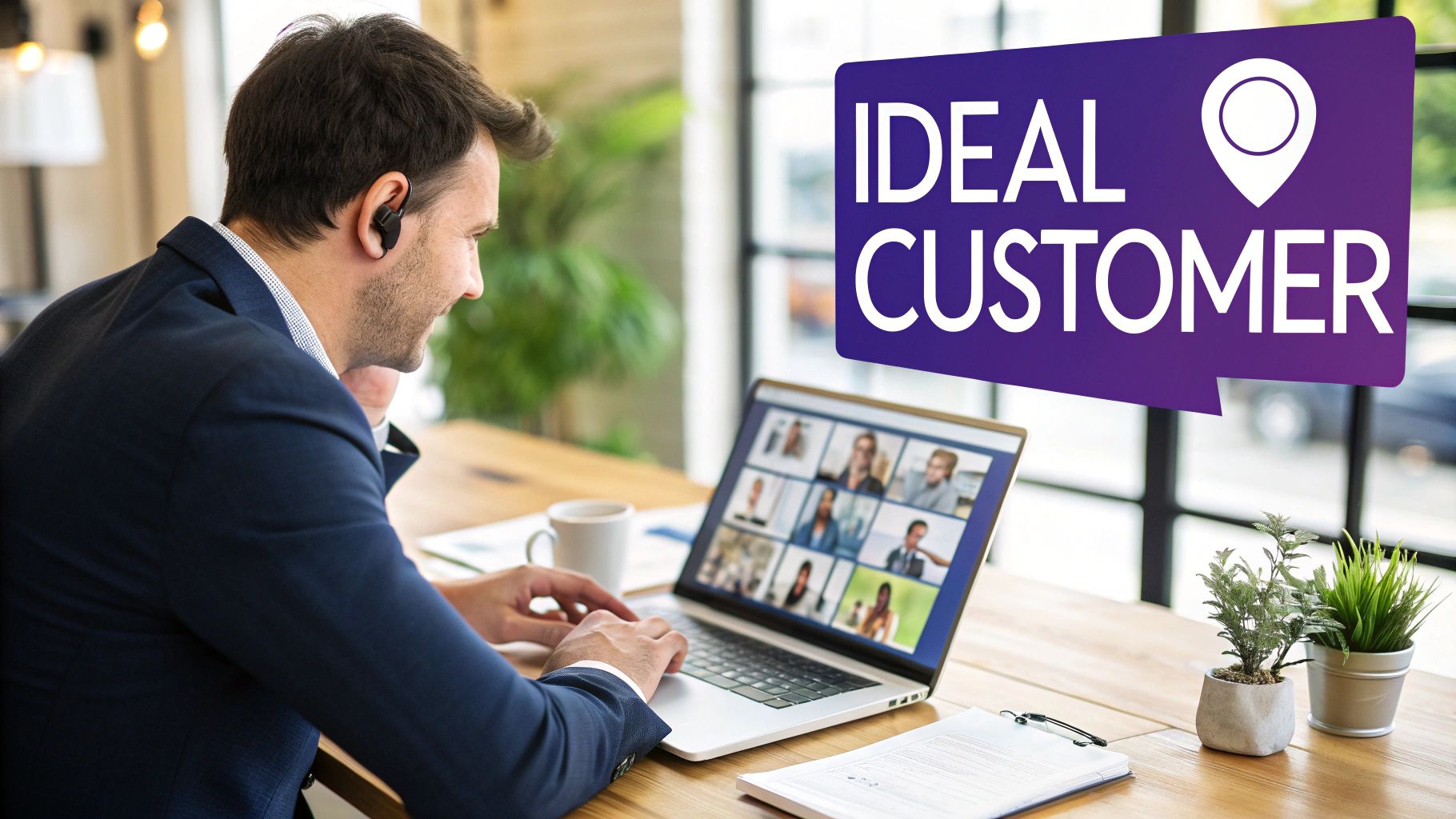 A sales team collaborating and reviewing data on a computer screen, illustrating a strategic approach to lead qualification.