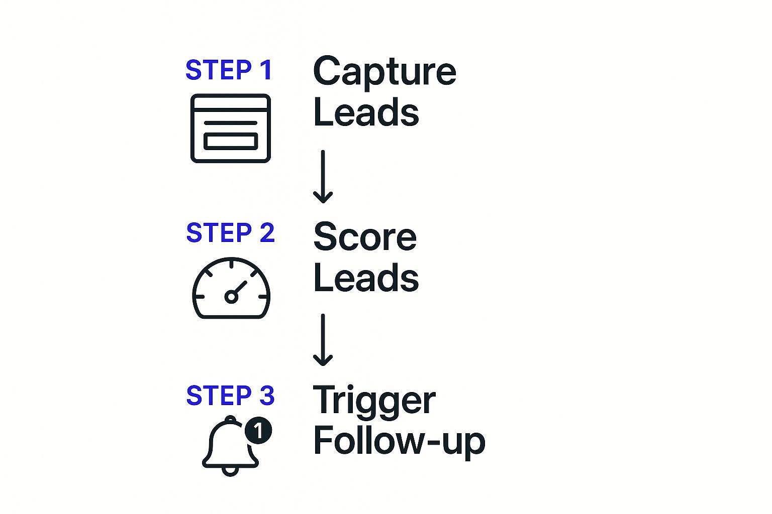 Infographic showing the process of capturing, scoring, and following up on sales leads.