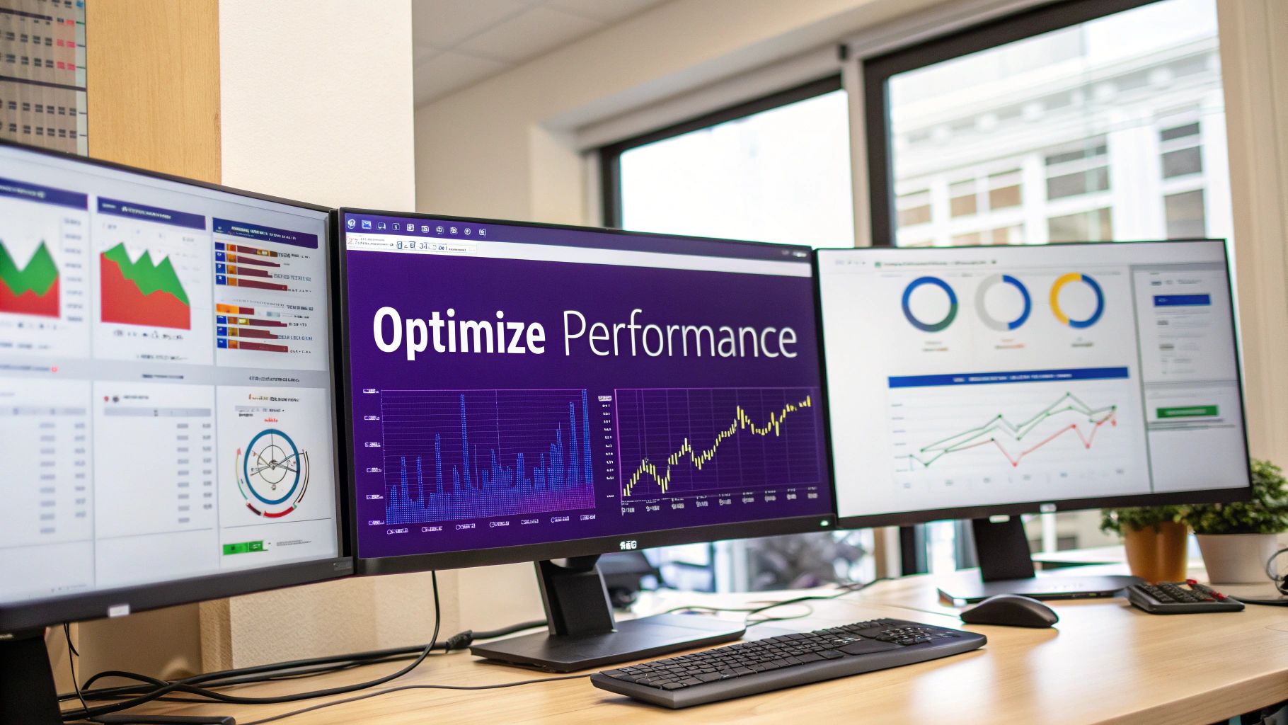 A dashboard showing various performance metrics and charts on a screen.