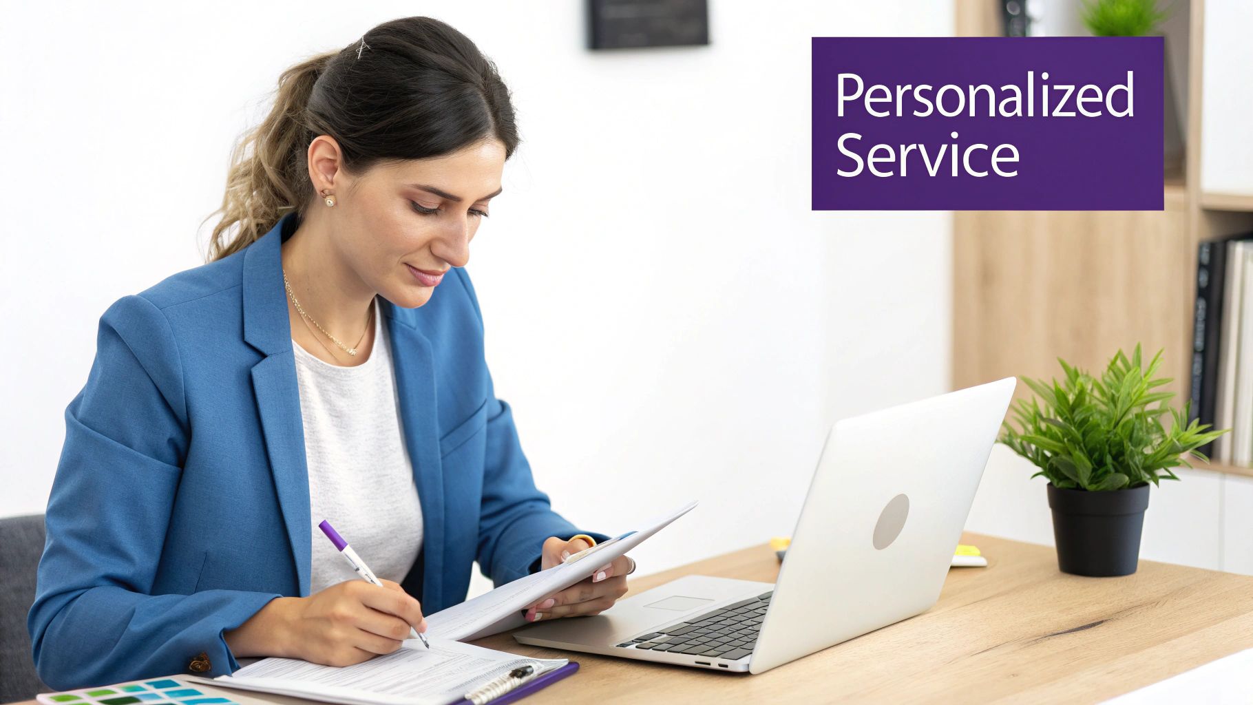 A professional customizing a client's experience on a tablet, symbolizing personalization.