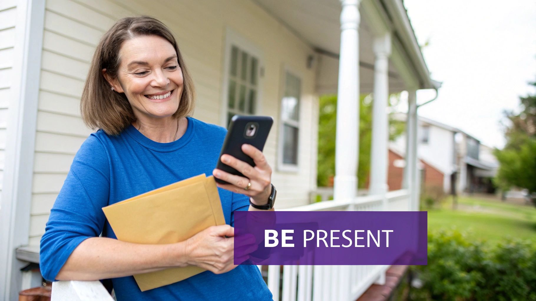 A woman shopping on her phone while looking at a laptop, illustrating multiple marketing channels.