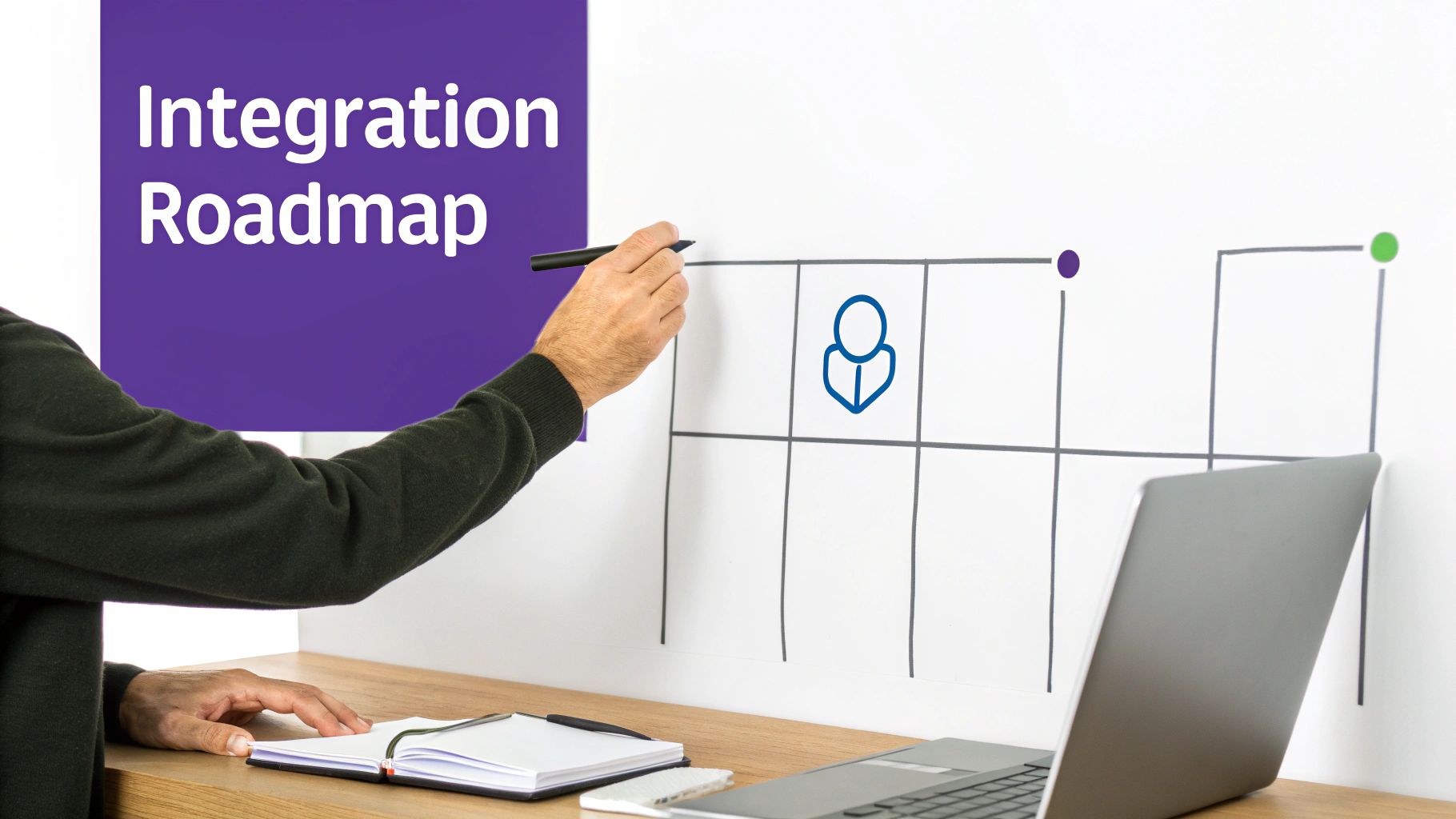 A person at a desk drawing a flowchart, symbolizing the planning process for a CRM chatbot integration.