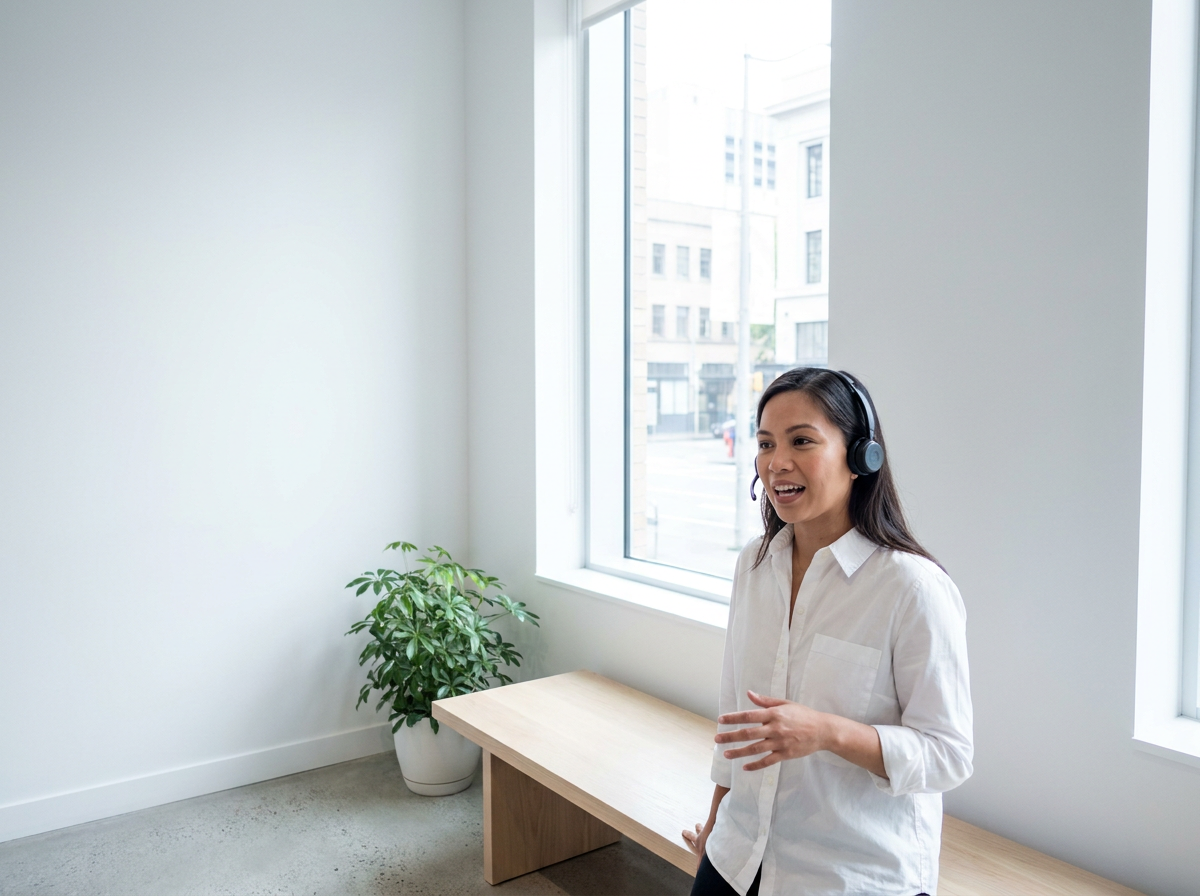 A call center virtual assistant candidate in a Stellar Staff spoken-English screening