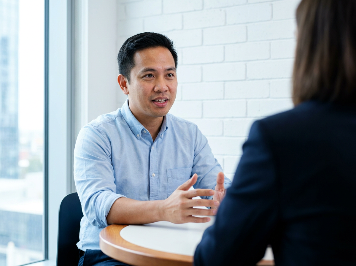 A customer service virtual assistant candidate in a Stellar Staff interview