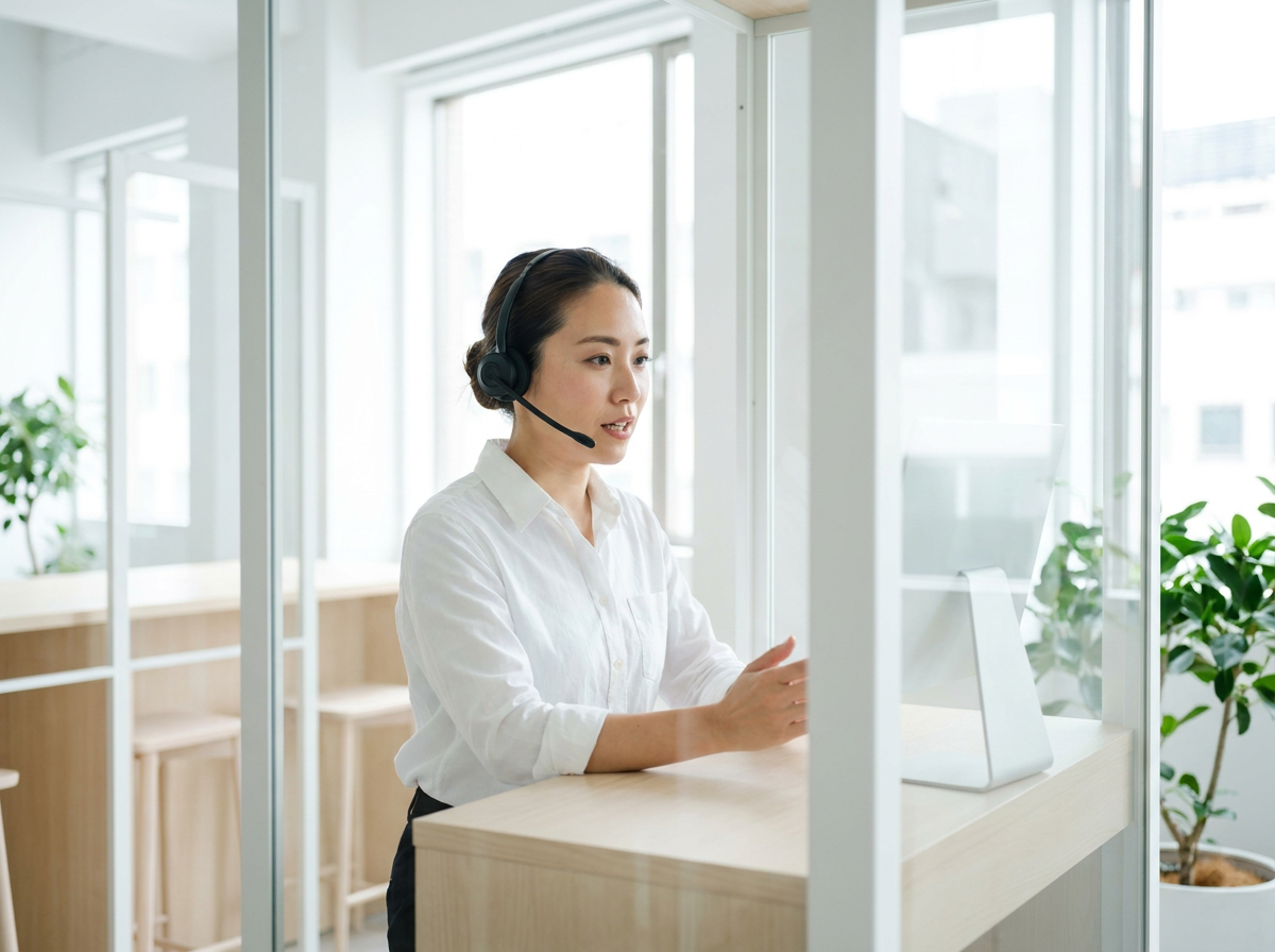 A call center virtual assistant candidate in a Stellar Staff spoken-English screening