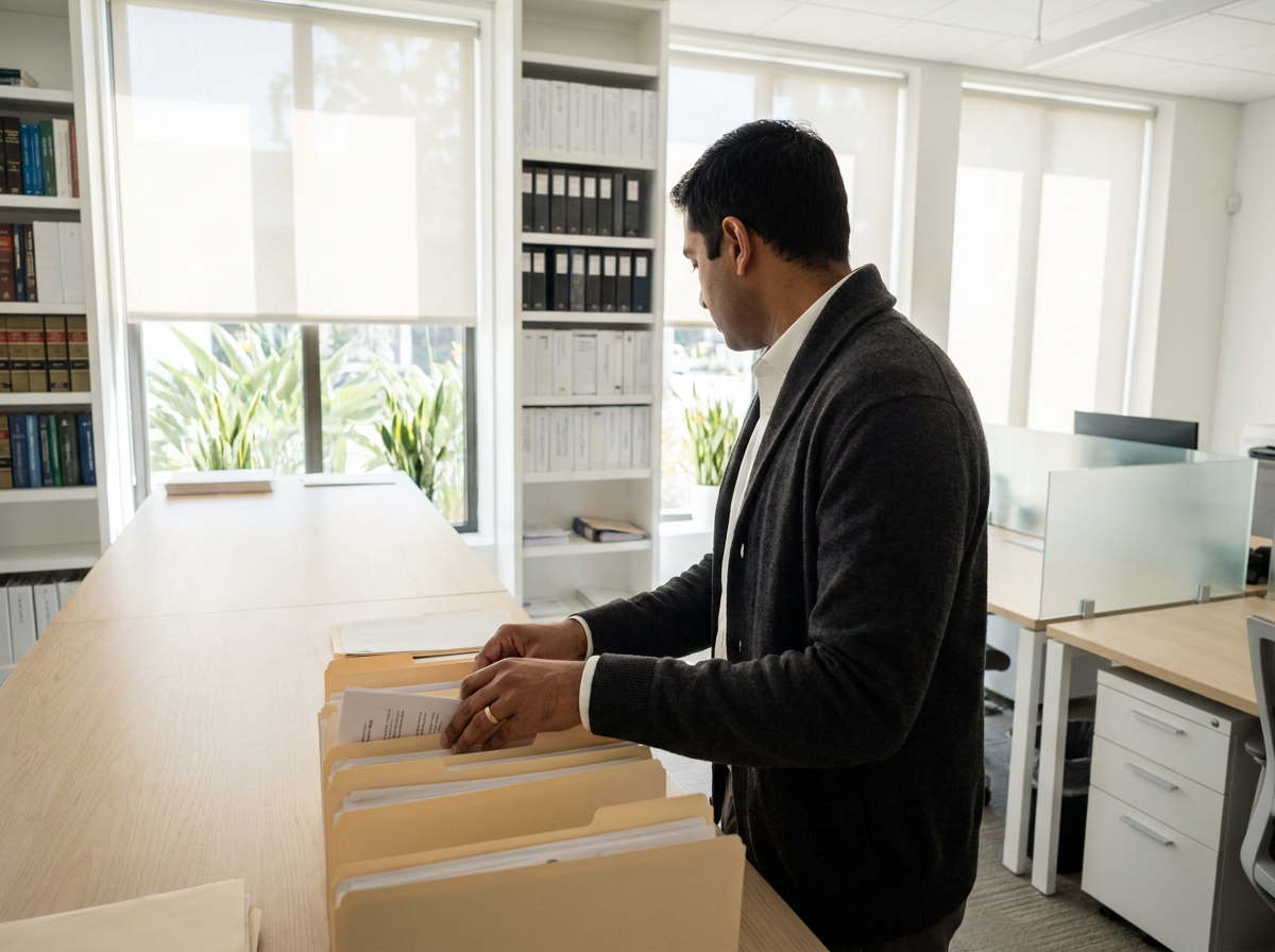 A Stellar Staff legal virtual assistant filing client intake documents for a law firm