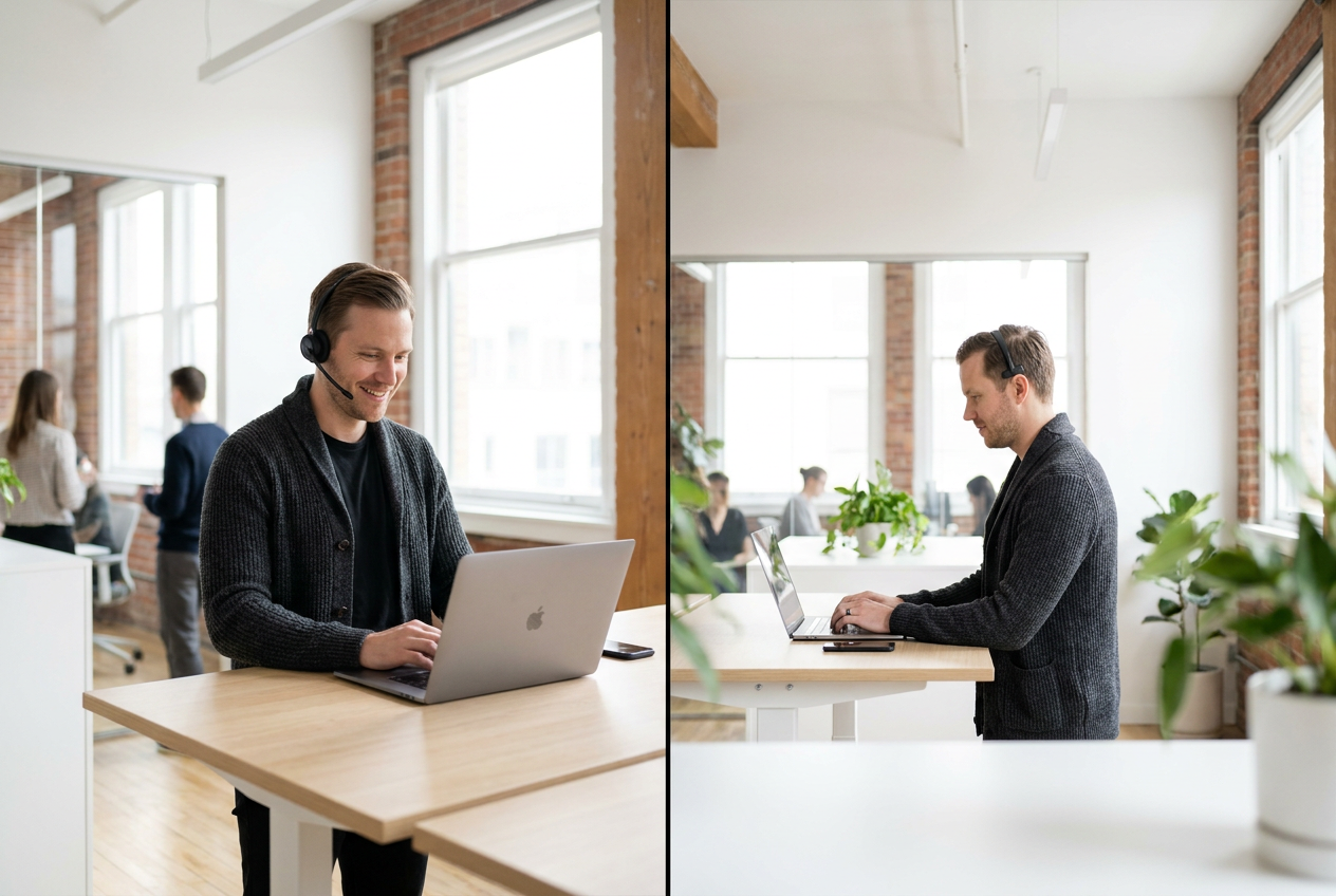 Virtual administrative assistant working remotely with a headset