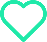 Outlined heart icon representing community or connection, in bright teal color.