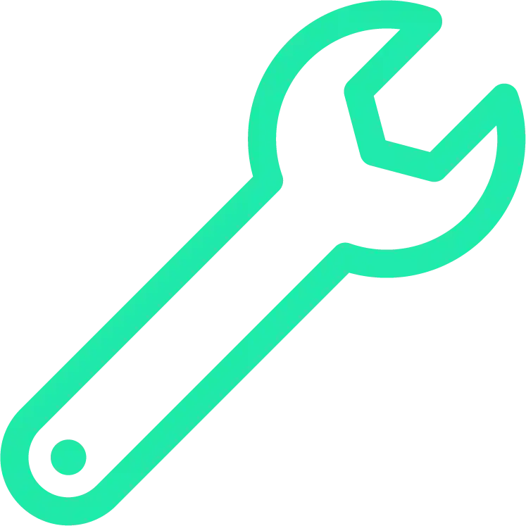 Simple teal wrench icon representing tools, settings, or configuration.