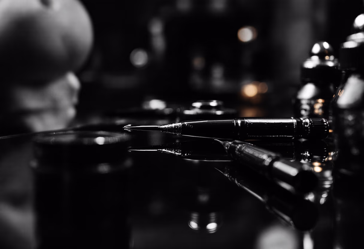 [background image] image of a creative workspace (for a tattoo studio)