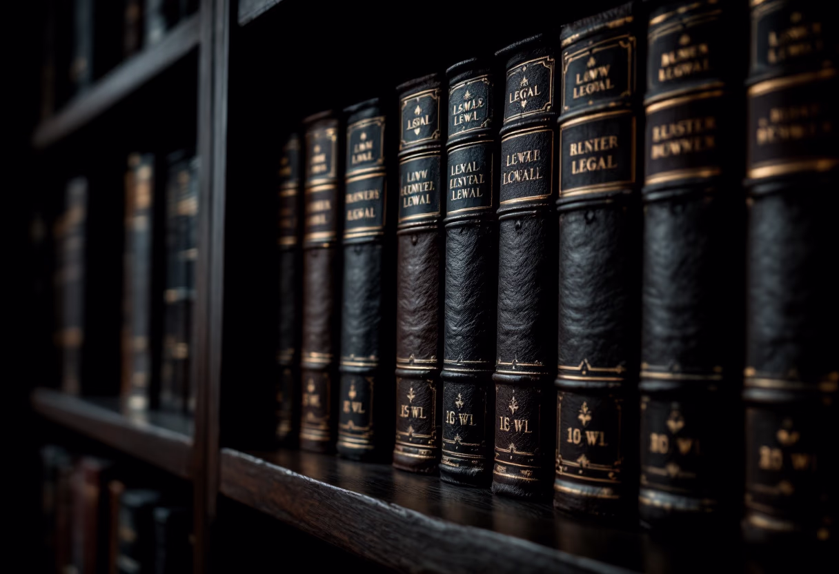 image of bookshelves with legal books (for a legal tech)