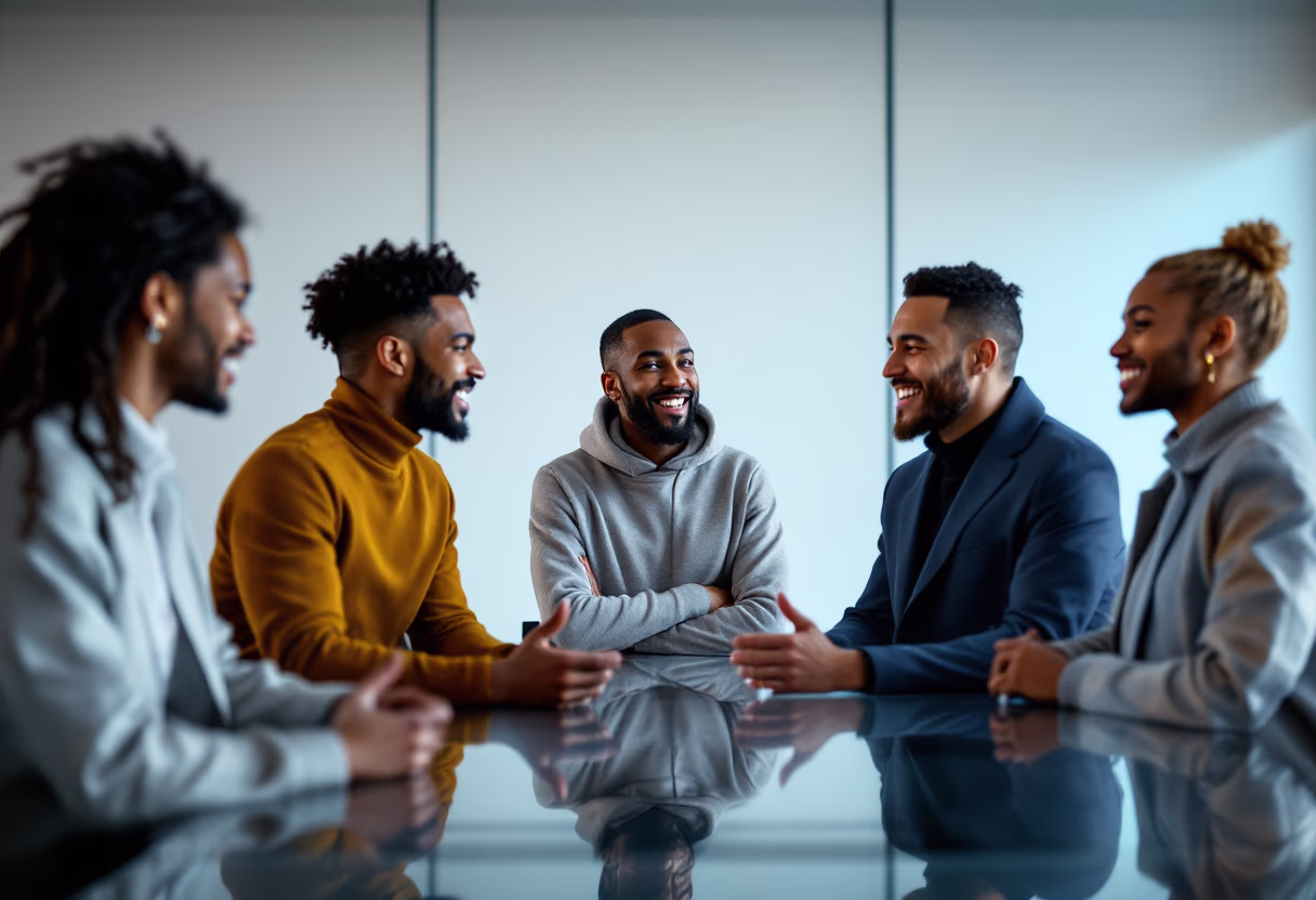 [interface] image of a group discussing in an office (for a legal tech)