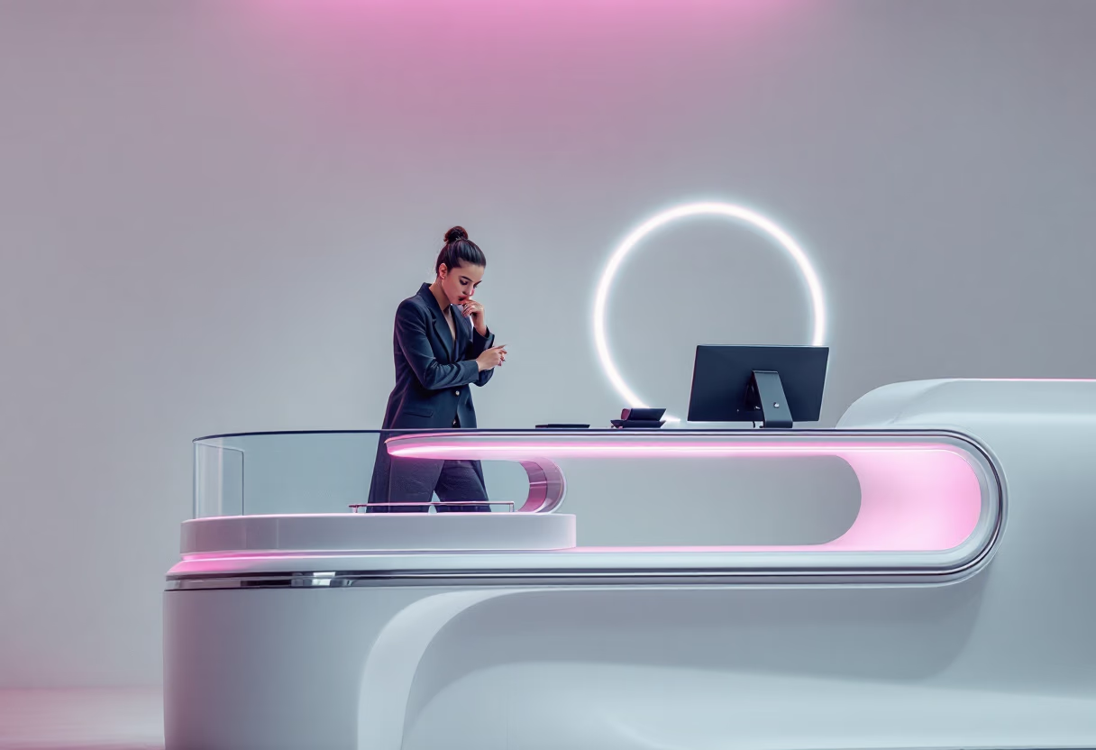 image of a person asking a question at an information counter (for a mobility and transportation)