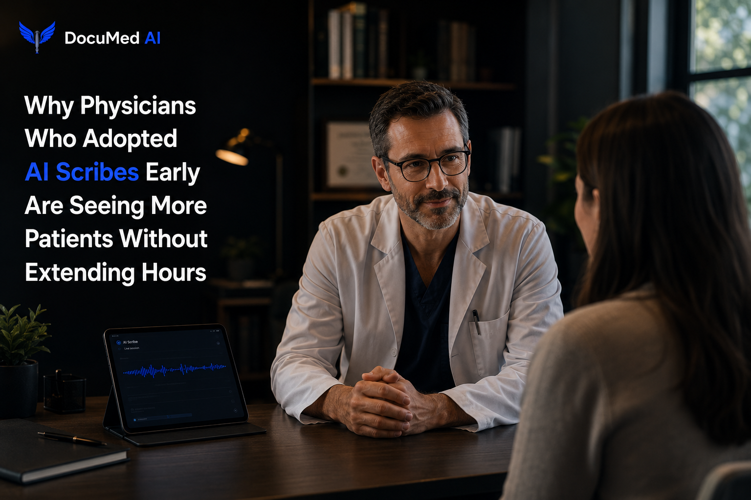 DocuMed AI title card on why early AI scribe adopters see more patients without longer hours