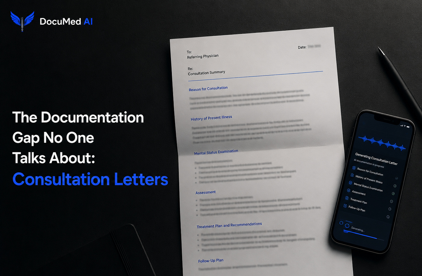 DocuMed AI title card on the consultation letter documentation gap and clinical letter automation
