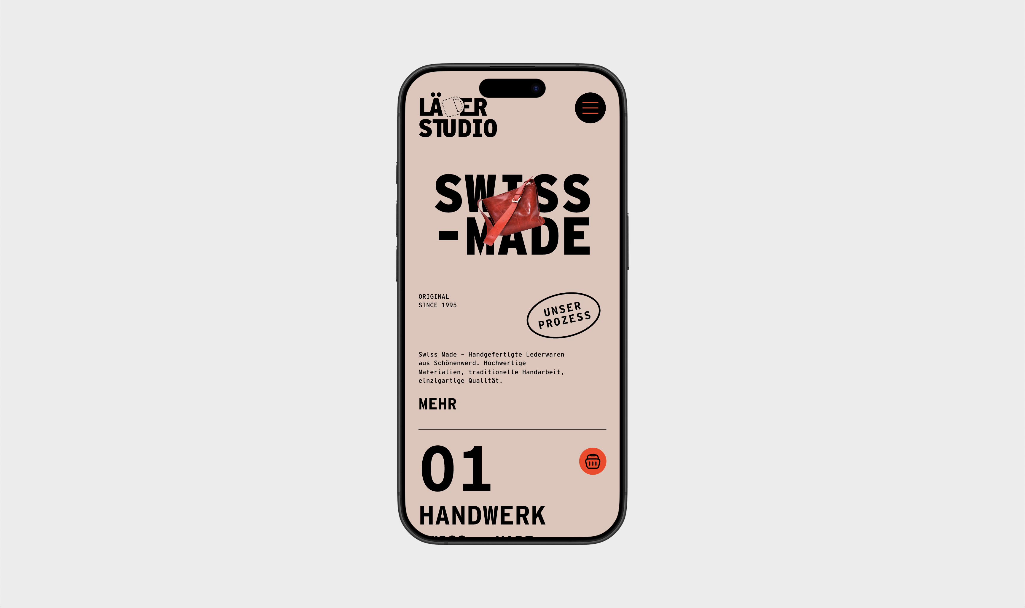 Mobile version of Läder Studio’s new website, optimized for clear navigation, bold visuals, and seamless brand experience.