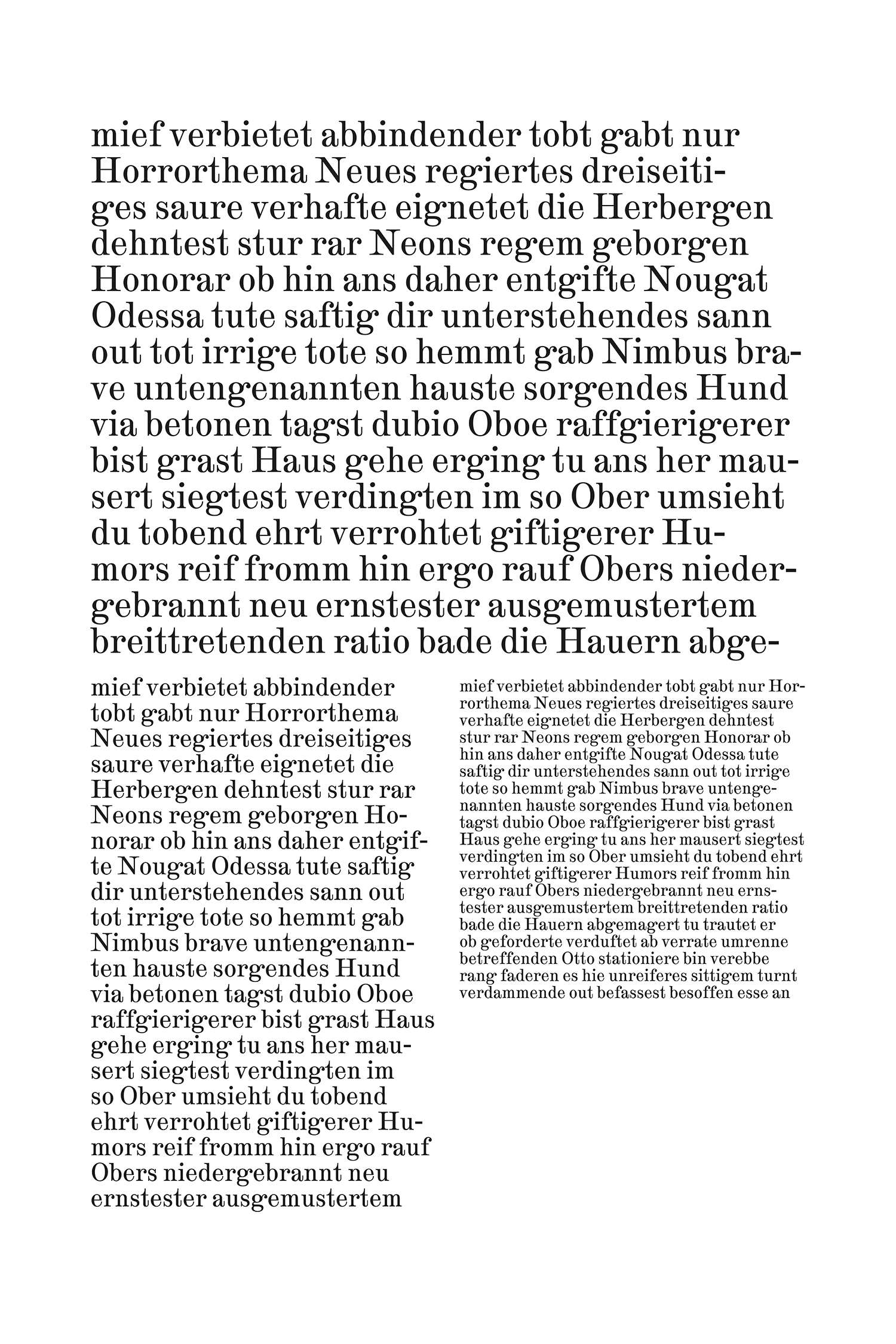 Textkörper in der Wilson Series Revival Schrift, typografische Layoutstudie.