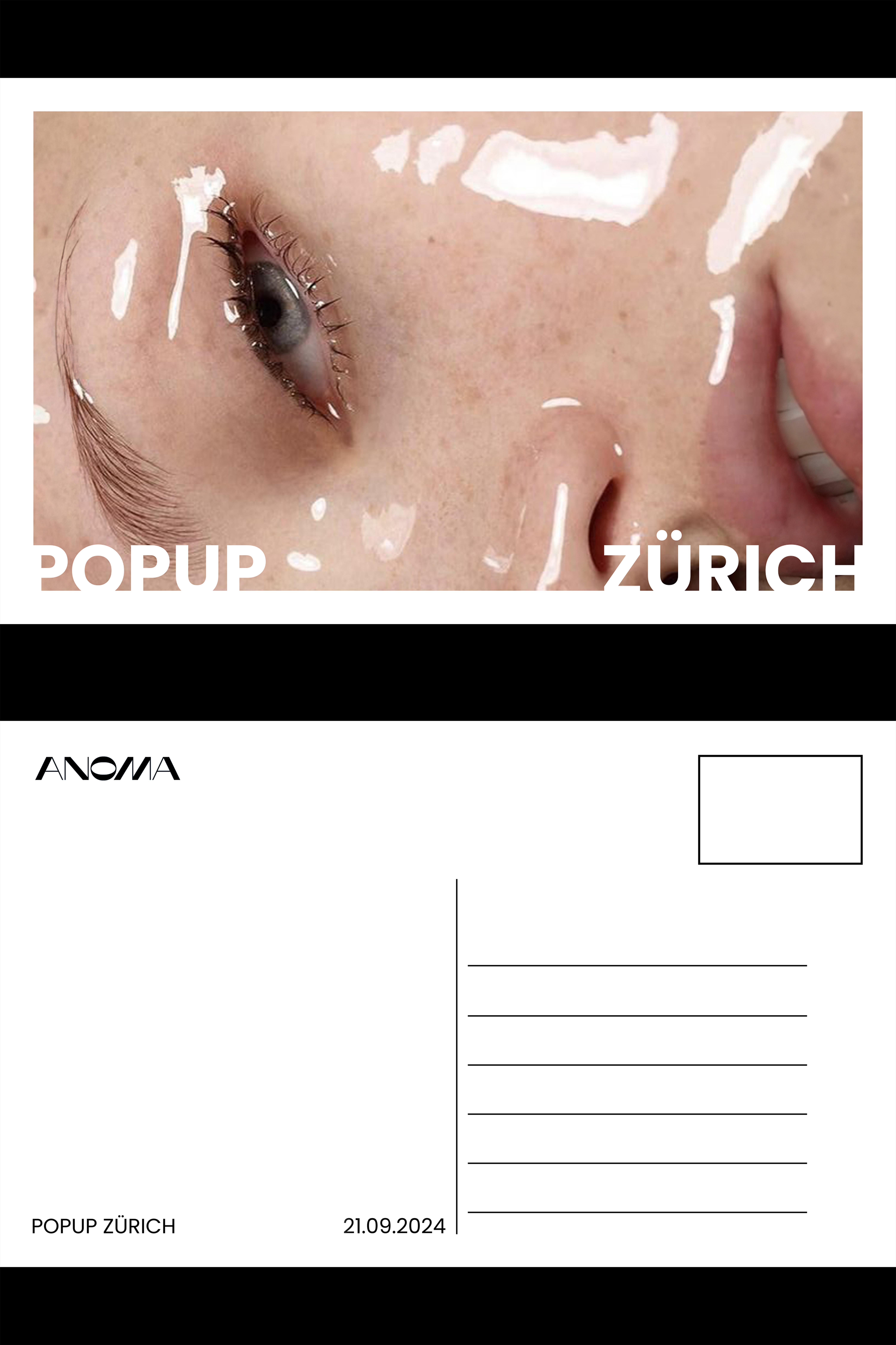 Invitation postcard design for the ANOMA Pop-Up Zurich 2024.