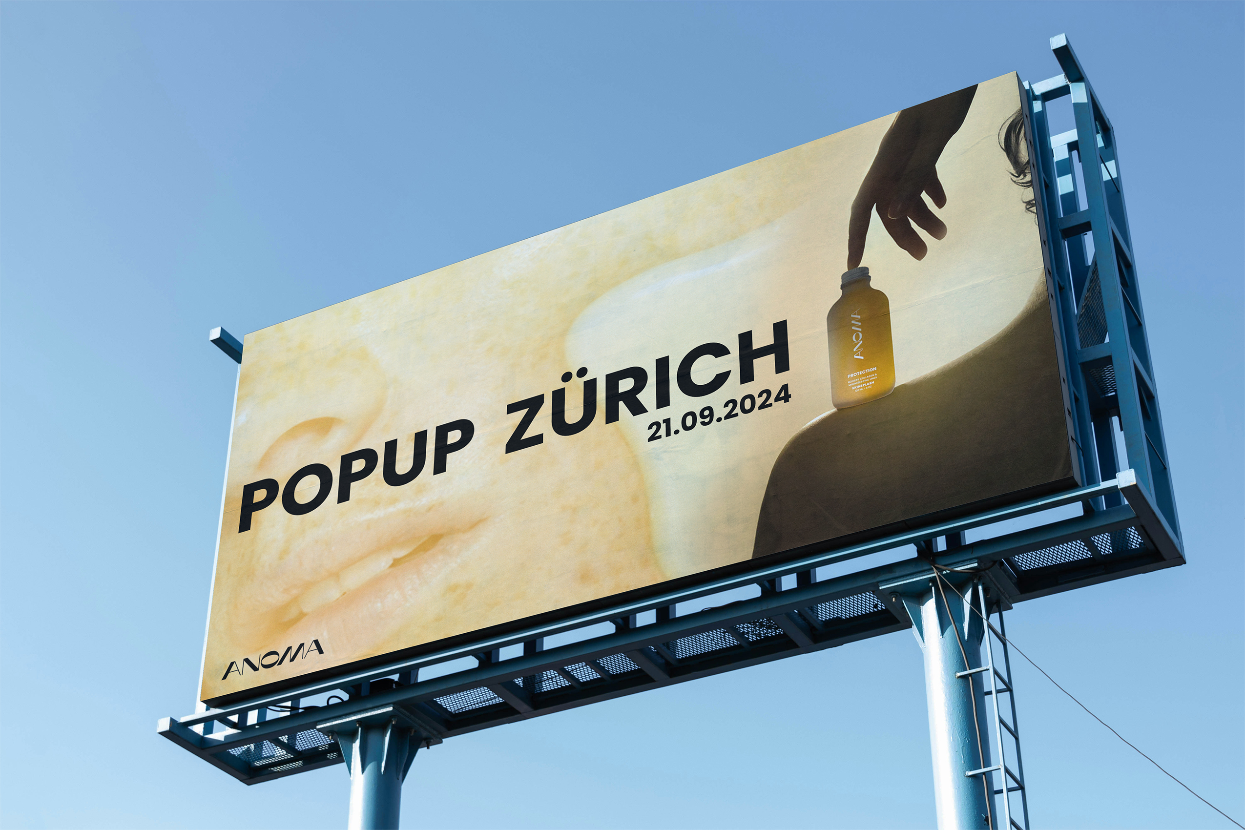 Large-scale billboard design for the ANOMA Pop-Up Zurich on 21.09.2024.