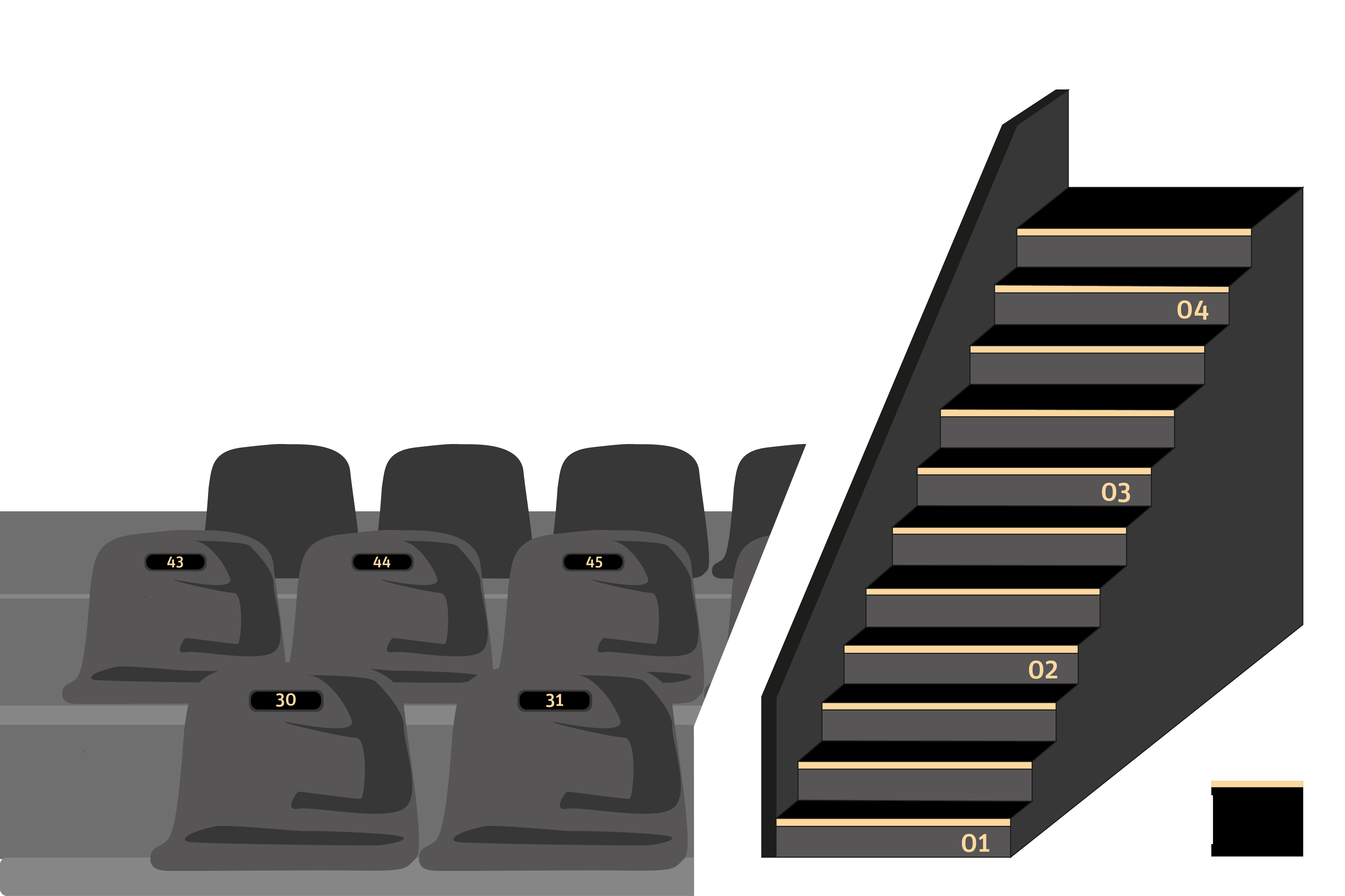 Seat and stair numbering system for intuitive orientation in the tribunes.