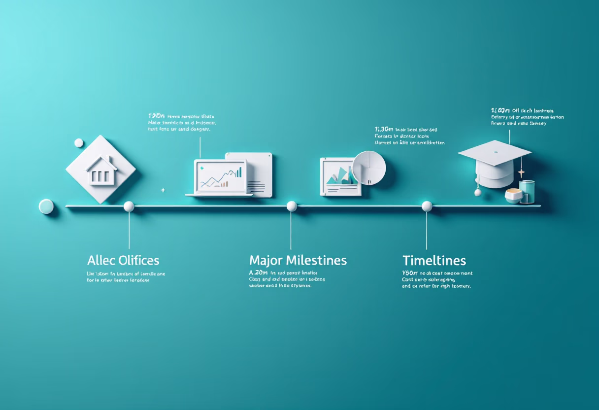 image of company milestones in a timeline format (for a edtech)