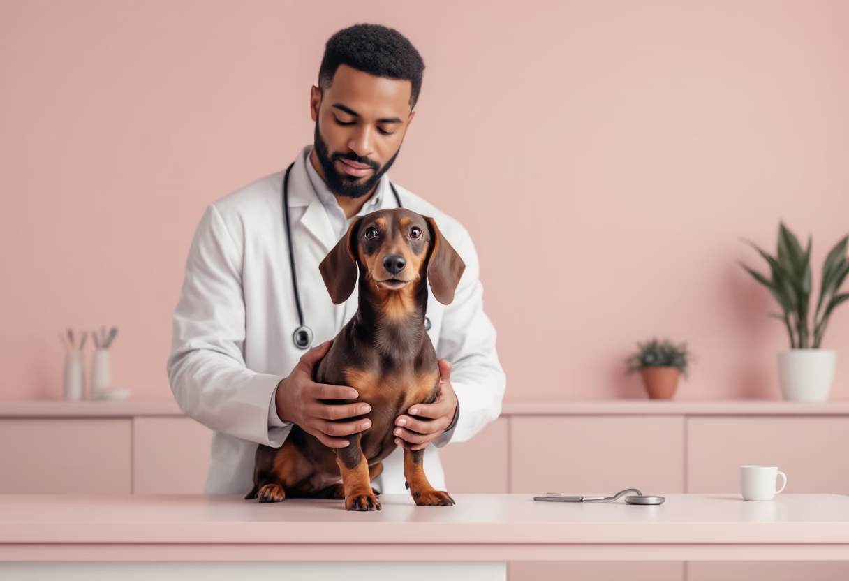 image of a veterinarian examining a dog