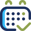 Calendar icon with a checkmark indicating an event or task completion.