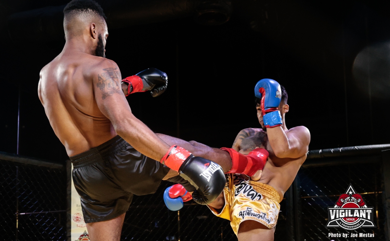 Fight night crowd and cage lighting