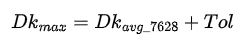 Equation: maximum Dk equals average Dk of the 7628 weave plus the tolerance factor