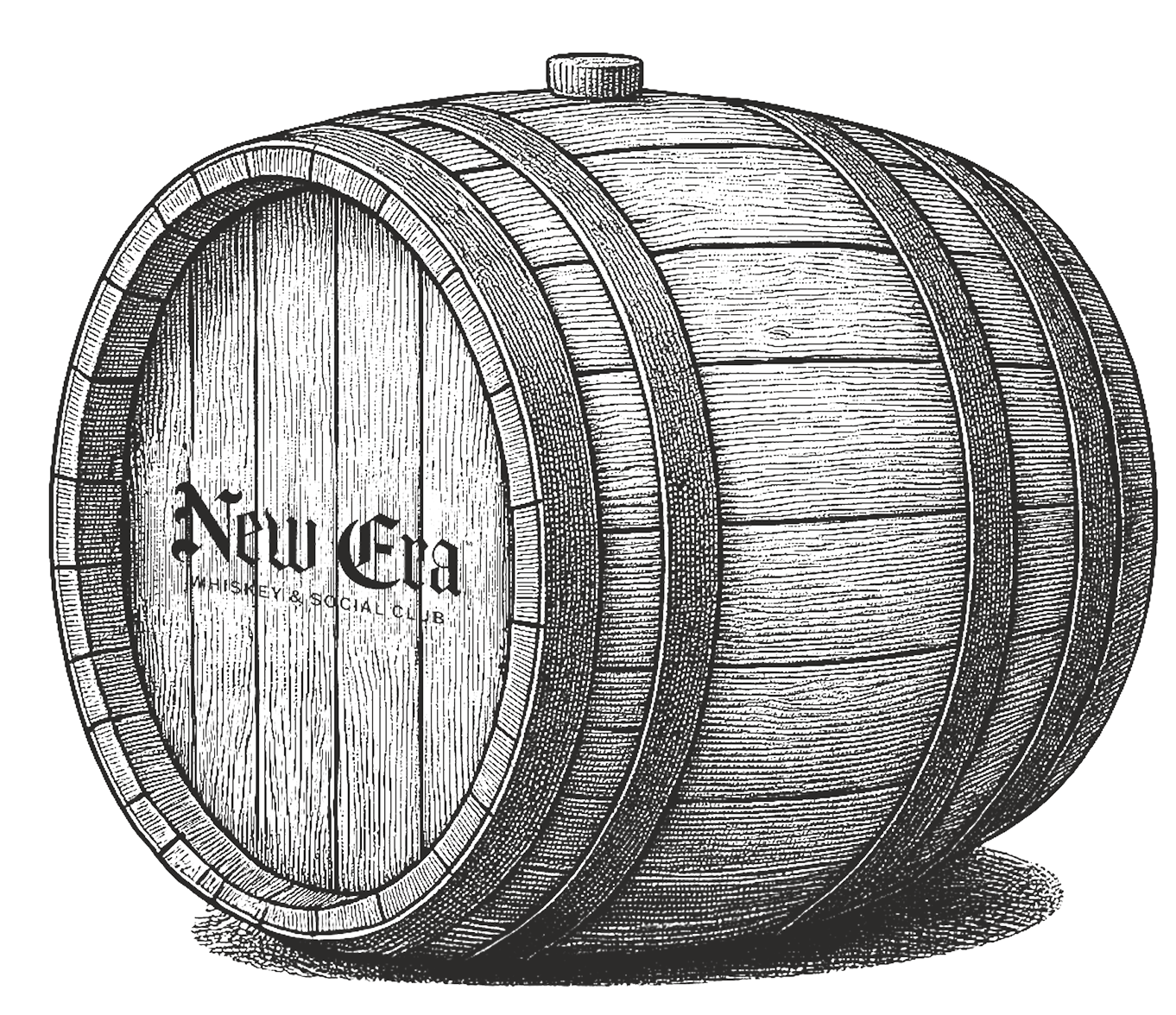 An illustration of a barrel of whiskey with "New Era" stamped on the lid