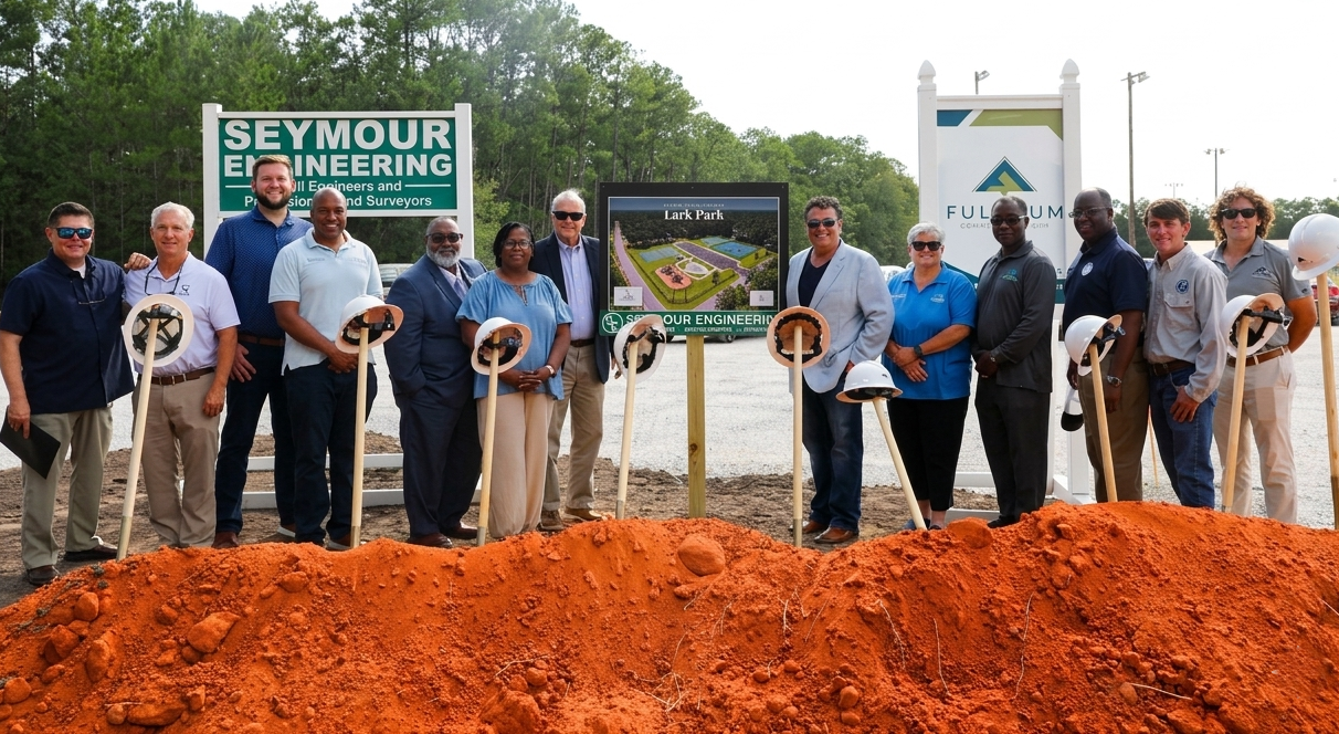 Community leaders celebrate the ribbon cutting for the Biloxi Back Bay project in Biloxi, Mississippi.