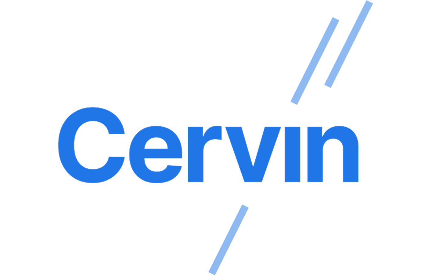 Cervin logo in blue with light blue slanted lines around it