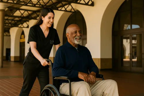 Caregiver dropping off her client at Union Station