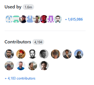 Screenshot of GitHub screen showing Ruby usage stats: Used by 1.6 million and 4,194 contributors on GitHub.