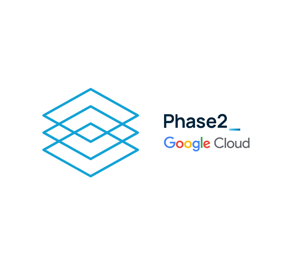 Phase2 Google Cloud logo with blue layered diamond-shaped icon