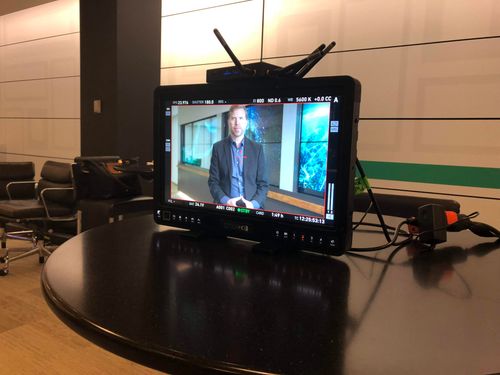 Behind the scenes shot of video production for HPE Sustainability Keynote