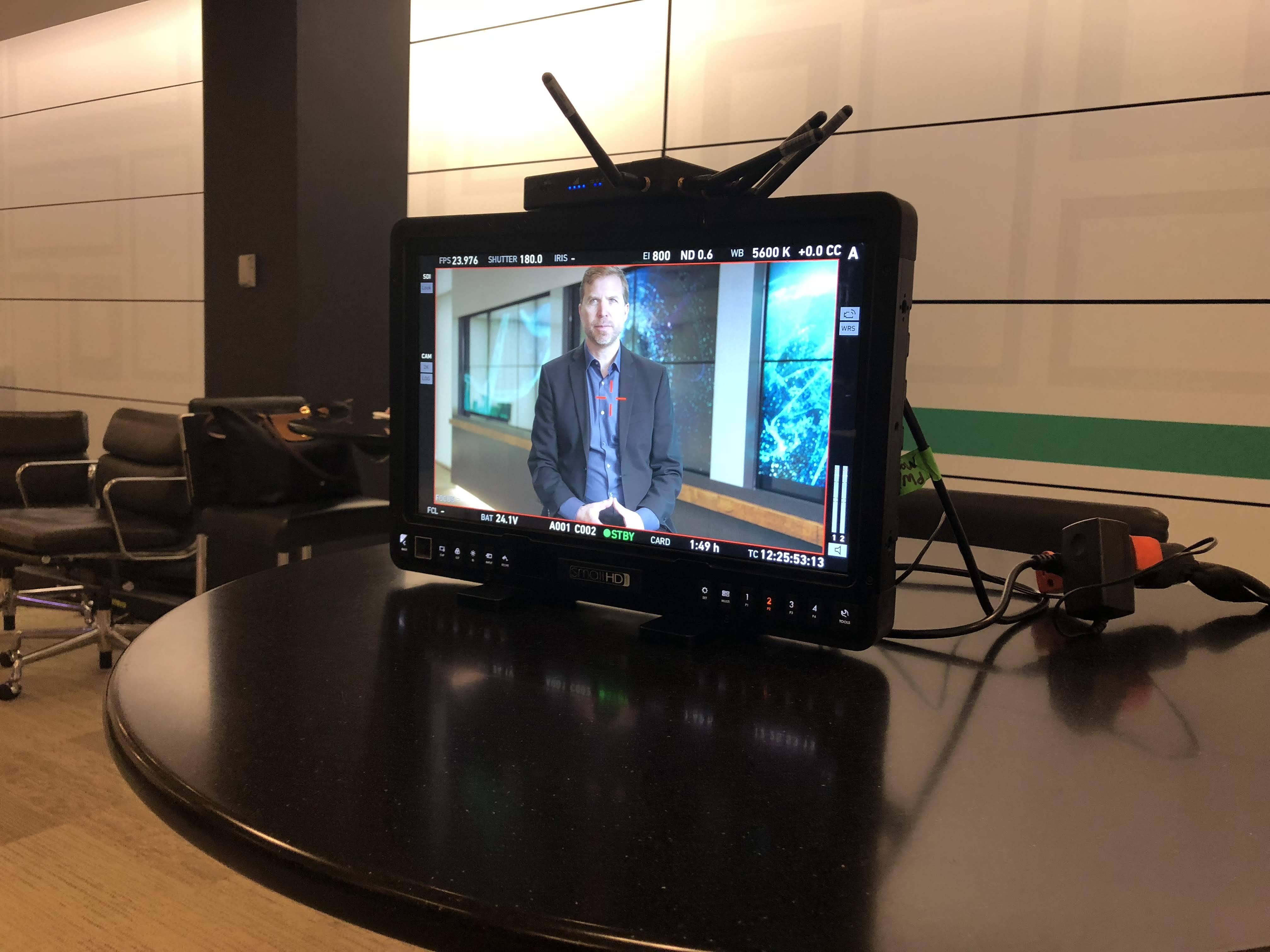 Behind the scenes shot of video production for HPE Sustainability Keynote