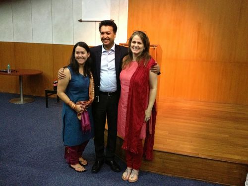 Sara with HP Software CIO Saum Mathur at an employee all hands in Bangalore, India