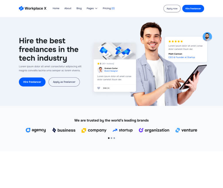 Workplace X - Home Page - Freelance Marketplace Webflow Template