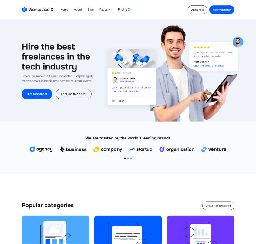 Workplace X - Home Page - Freelance Marketplace Webflow Template