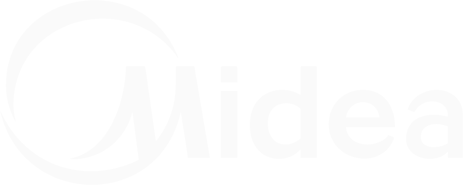 Midea company logo with a stylized circular design on the left.