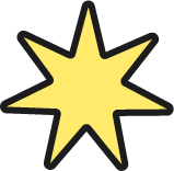 Yellow irregular six-pointed star with black outline on black background.