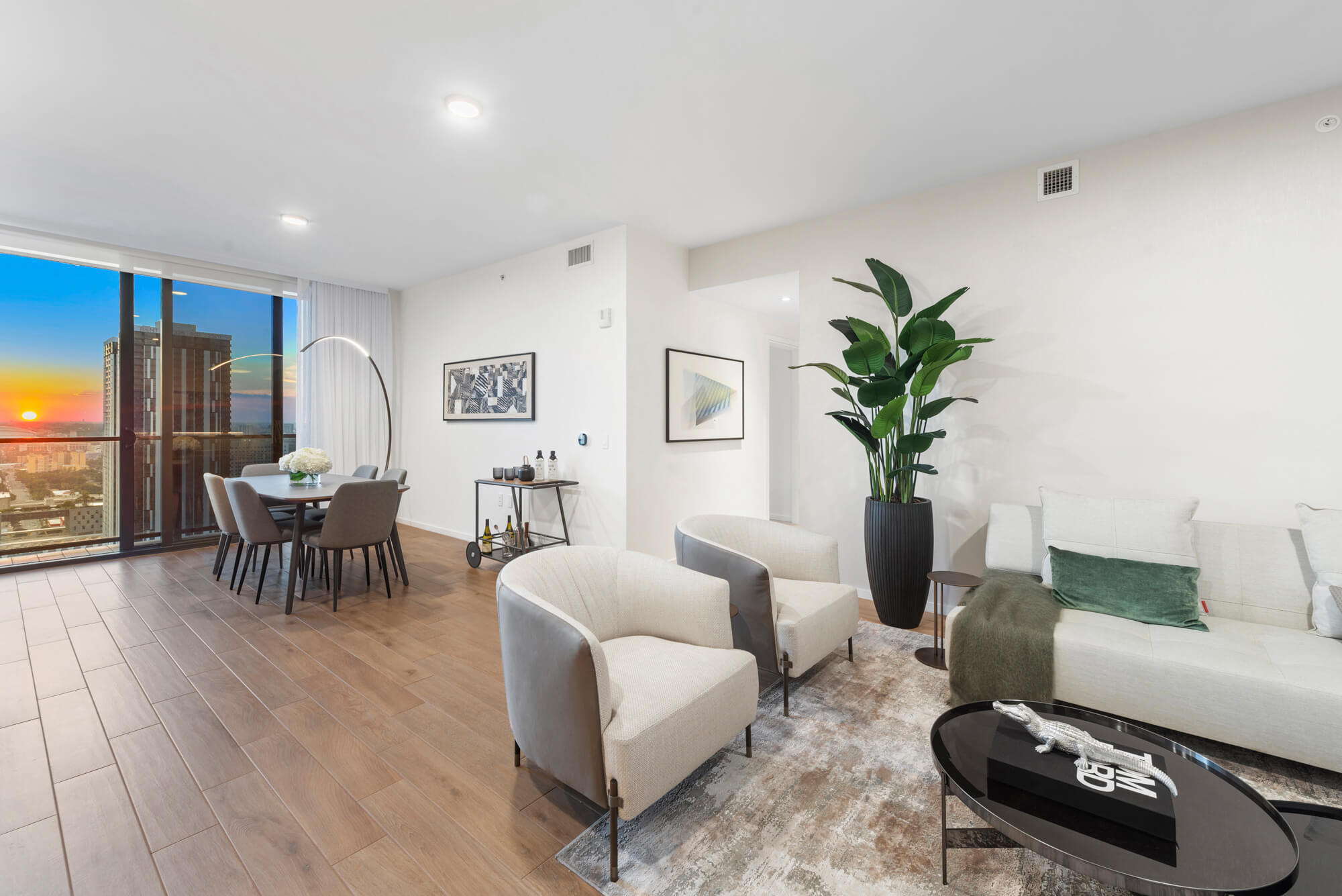 large elegant room with view of miami