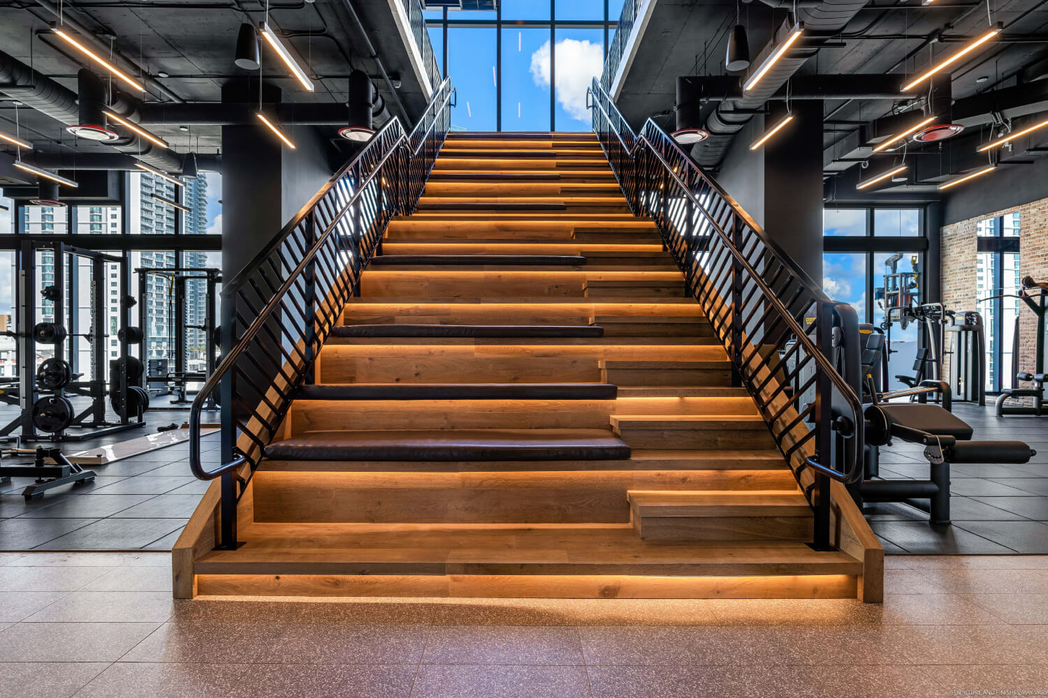 stairway of high end state of the art gym