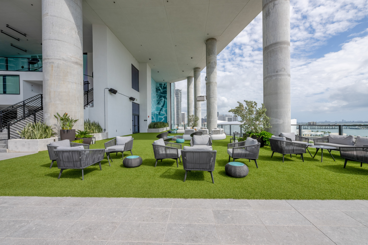lawn deck on rooftop of hotel