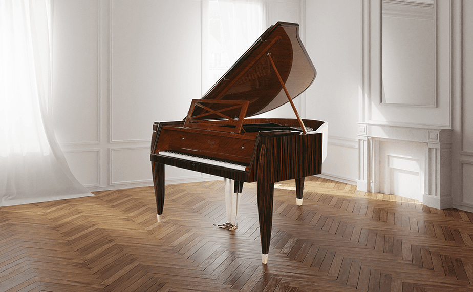 Completed bespoke Arpège grand piano installed aboard a superyacht