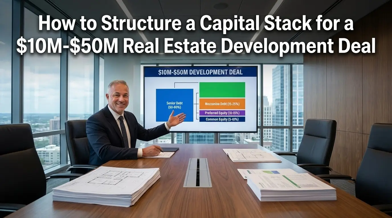 Man presenting real estate capital stack chart map