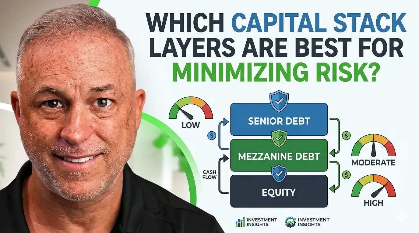 Guide to capital stack layers and minimizing risk. Chart comparing risk of different capital stack layers
